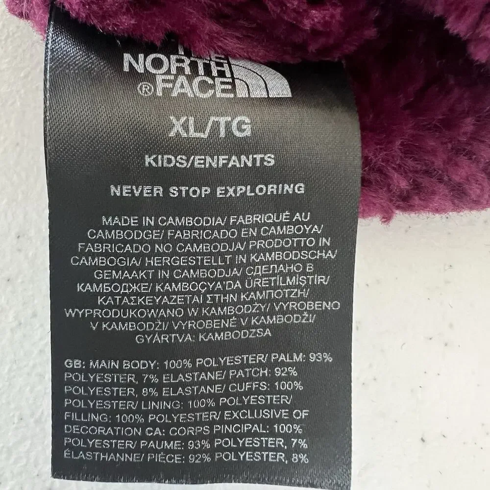 The North Face Girls Mossbud Swirl Mittens Floral Size XL Faux Fur Pink Lined